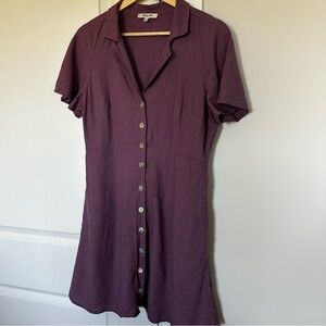Madewell Linen Blend Purple Collared Button Down Dress